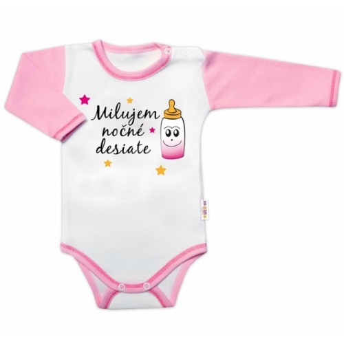 Body dlhý rukáv s vtipným textom Baby Nellys, Milujem nočné desiate, veľ. 74, holka