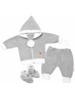 Baby Nellys 3-dielna súprava Hand made, pletený kabátik, kalhoty a topánočky, sivá