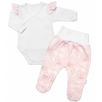 Baby Nellys 2-dielna sada, body dl.rukáv a polodupačky New Bunny, ružová, veľ. 74