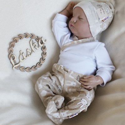 Baby Nellys 2-dielna sada, body dl.rukáv a polodupačky New Bunny, béžová