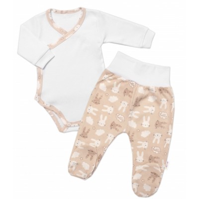 Baby Nellys 2-dielna sada, body dl.rukáv a polodupačky New Bunny, béžová, veľ. 74