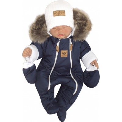 Z&Z Zimná kombinéza s dvojitým zipsom, kapucňou a kožušinou + rukavičky, Angel - granát,86