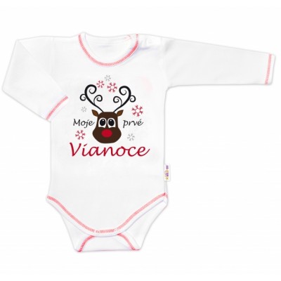 Baby Nellys Body dlhý rukáv Moje prvé Vianoce, Sob, biele, veľ. 80