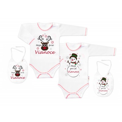 Baby Nellys Body dlhý rukáv Moje prvé Vianoce, Sob, biele, veľ. 80