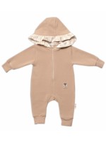 Baby Nellys Teplákový overal s kapucňou a volánikom, New Bunny - cappuccino, veľ. 74