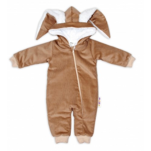 Baby Nellys Menčestrová kombinézka /overal s kožušinkou Cute Bunny - hnedá