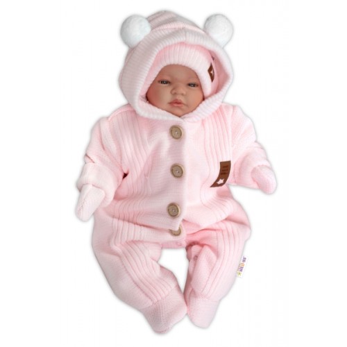 Baby Nellys Pletená kombinéza/overal LUX STAR s kožúškom, dvojvrstvová,sv. růžová, veľ. 74