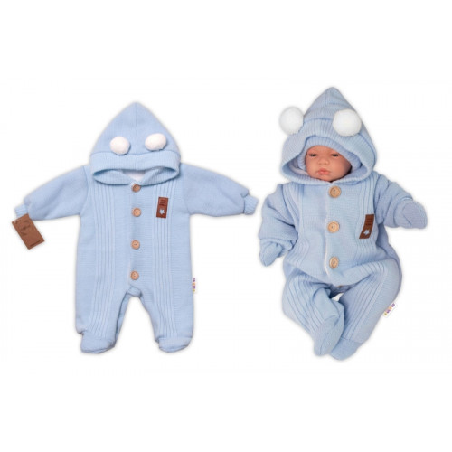Baby Nellys Pletená kombinéza/overal LUX STAR s kožúškom, dvojvrstvová, sv. modrá, veľ. 68