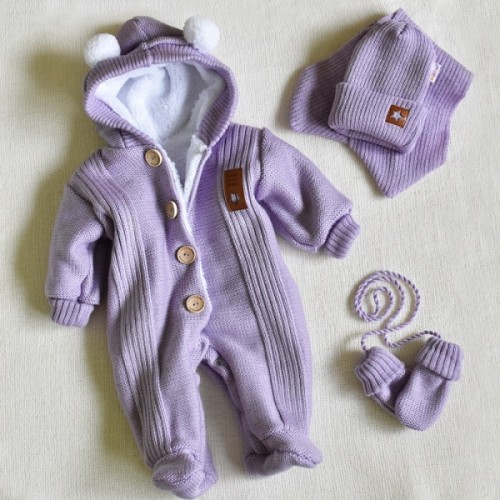 Baby Nellys Pletená kombinéza/overal LUX STAR s kožúškom - dvojvrstvová, fialová, veľ. 62