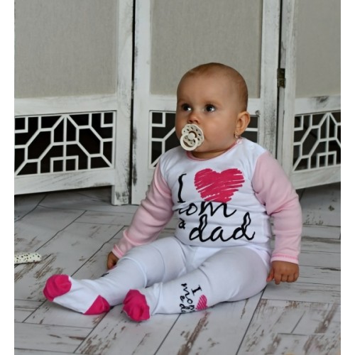 Baby Nellys Bavlnené pančucháče I love mom & dad - ružové, veľ. 80/86