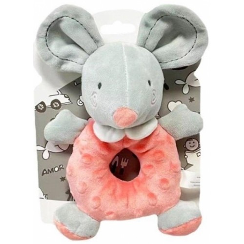 Plyšové hrkálka minky Myška - broskvová