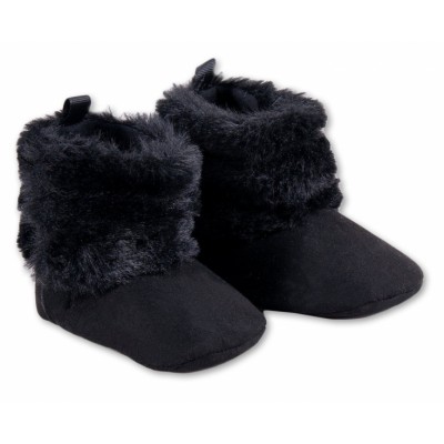Zimné dojčenské capačky/topánočky s kožúškom YO !- čierne, veľ. 0/6 m