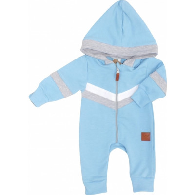 Z&Z Bavlnený dojčenský overal na zips s pruhmi - modrý