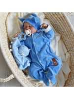 Baby Nellys Dvojvrstvový velúrový overal s kapucňou New Bunny, modrý, veľ. 68