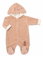 Baby Nellys Dvojvrstvový velúrový overal s kapucňou New Bunny, hnedý, veľ. 68