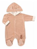 Baby Nellys Dvojvrstvový velúrový overal s kapucňou New Bunny, hnedý, veľ. 74