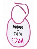 Baby Nellys Nepremokavý podbradník Máma + Táta, 24 x 27 cm - ružový