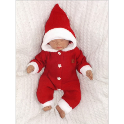 Z&Z Detský pletený overal s kapucňou Baby Santa, červený, veľ. 80