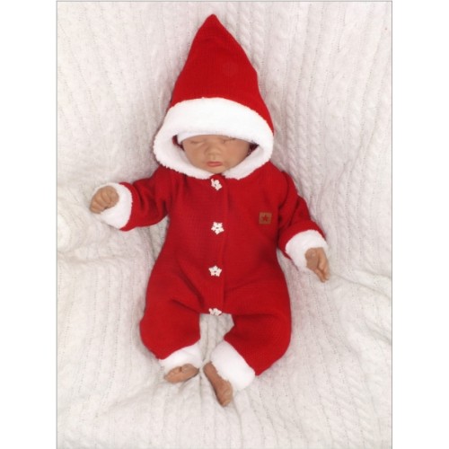 Z&Z Detský pletený overal s kapucňou Baby Santa, červený, veľ. 80