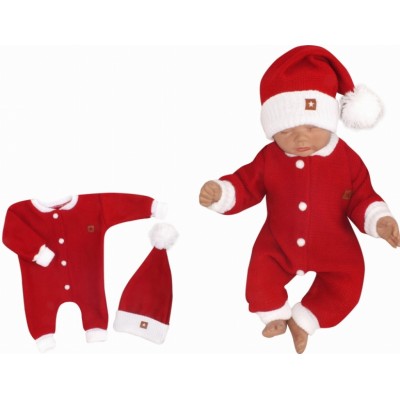 Z&Z 2-dielna sada Pletený overálok + čiapočka Baby Santa, červený, veľ. 62