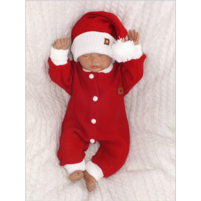 Z&Z 2-dielna sada Pletený overálok + čiapočka Baby Santa, červený, veľ. 62
