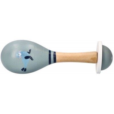 Adam Toys Drevená hrkálka rumba guľa Tuleň - sivé