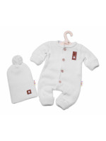 Baby Nellys 2-dielna sada Pletený overálek STAR + čiapky Hand Made, biely, veľ. 80/86