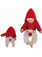 Z&Z Detský pletený Vianočný overálek s kapucňou a gombíkmi Baby Sob, červený