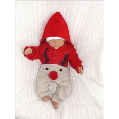 Z&Z Detský pletený Vianočný overálek s kapucňou a gombíkmi Baby Sob, červený, veľ. 80