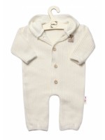 Baby Nellys Pletený overálok s kapucňou a gombíkmi Hand Made, ecru, veľ. 80/86