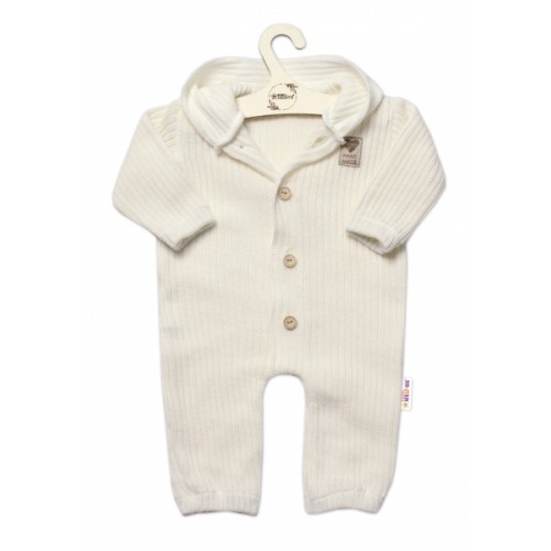Baby Nellys Pletený overálok s kapucňou a gombíkmi Hand Made, ecru, veľ. 80/86