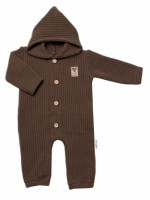 Baby Nellys Pletený overálok s kapucňou a gombíkmi Hand Made, hnedý, veľ. 68/74