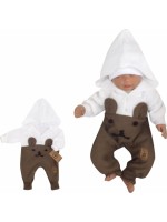 Z&Z Pletený detský overálek s kapucňou Macko, hnedý/biely, veľ. 74