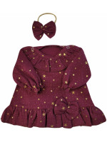 Mušelínové šatôčky s hviezdičkami + čelenka Z&Z, bordó