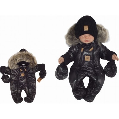 Zimná kombinéza s dvojitým zipsom, kapucňou a kožušinou+rukavičky, Z&Z Angel,čierny,veľ.62