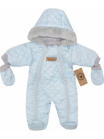 Zimná prešívaná kombinéza s kožušinou a kapucňou + rukavičky Z&Z - modrá, veľ. 68