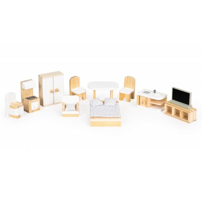 Drevený domček pre bábiky Eco Toys Rezidencia Emma s vybavením, biely