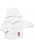Elegantný pletený svetrík s gombíkmi a kapucňou s uškami Baby Nellys, biely