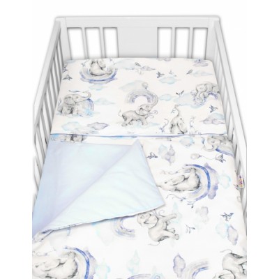 2-dielne bavlnené obliečky Baby Nellys, Slon a dúha, modrá/biela, 135x100 cm