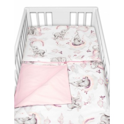 3-dielna sada mantinel s obliečkami Baby Nellys, Slon a Dúha, ružová/biela, 135 x 100 cm