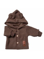 Elegantný pletený svetrík s gombíkmi a kapucňou s uškami Baby Nellys, hnedý, veľ. 74