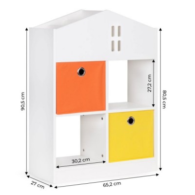 Drevená knižnica/skriňa na hračky Eco Toys Domček - biela/oranžová/žltá