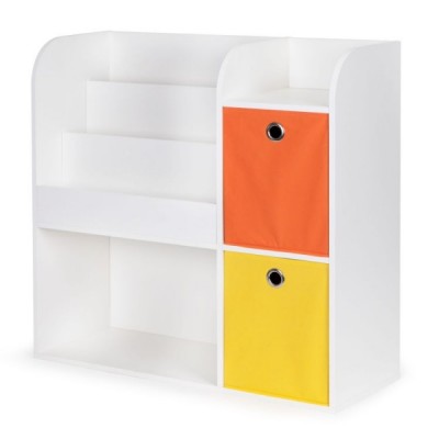 Drevená knižnica/skriňa na hračky Eco Toys Domček - biela/oranžová/žltá, 6 priehradok