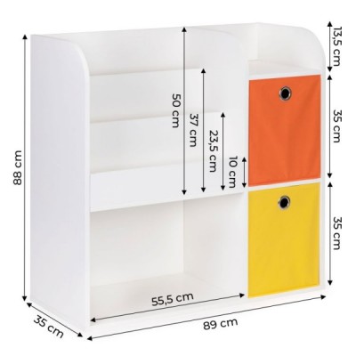 Drevená knižnica/skriňa na hračky Eco Toys Domček - biela/oranžová/žltá, 6 priehradok