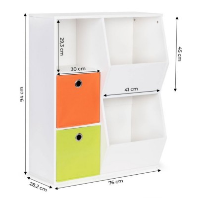Drevená knižnica/skriňa na hračky Eco Toys Domček - biela/oranžová/zelená, 6 priehradok
