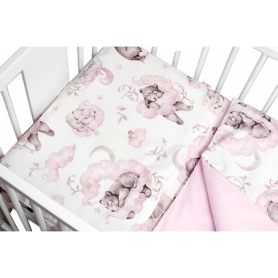 2-dielne bavlnené obliečky Baby Nellys, Zvieratká na mráčiku, ružová/biela, 135x100cm