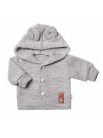 Elegantný pletený svetrík s gombíkmi a kapucňou s uškami Baby Nellys, sivý