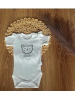 Dojčenské body, kr. rukáv Mamatti, zap. pri krku, Puntík - biele s potlačou, veľ. 80