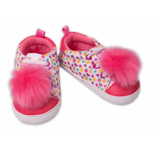 Dojčenské capáčky, topánočky Girl YO! s chlpáčkovou bambulkou, ružové, veľ. 9-15 m