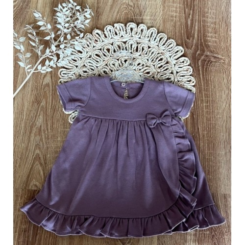 Dojčenské šaty s volánikmi, kr. rukáv, Mamatti, Puntík, slivková, veľ. 80